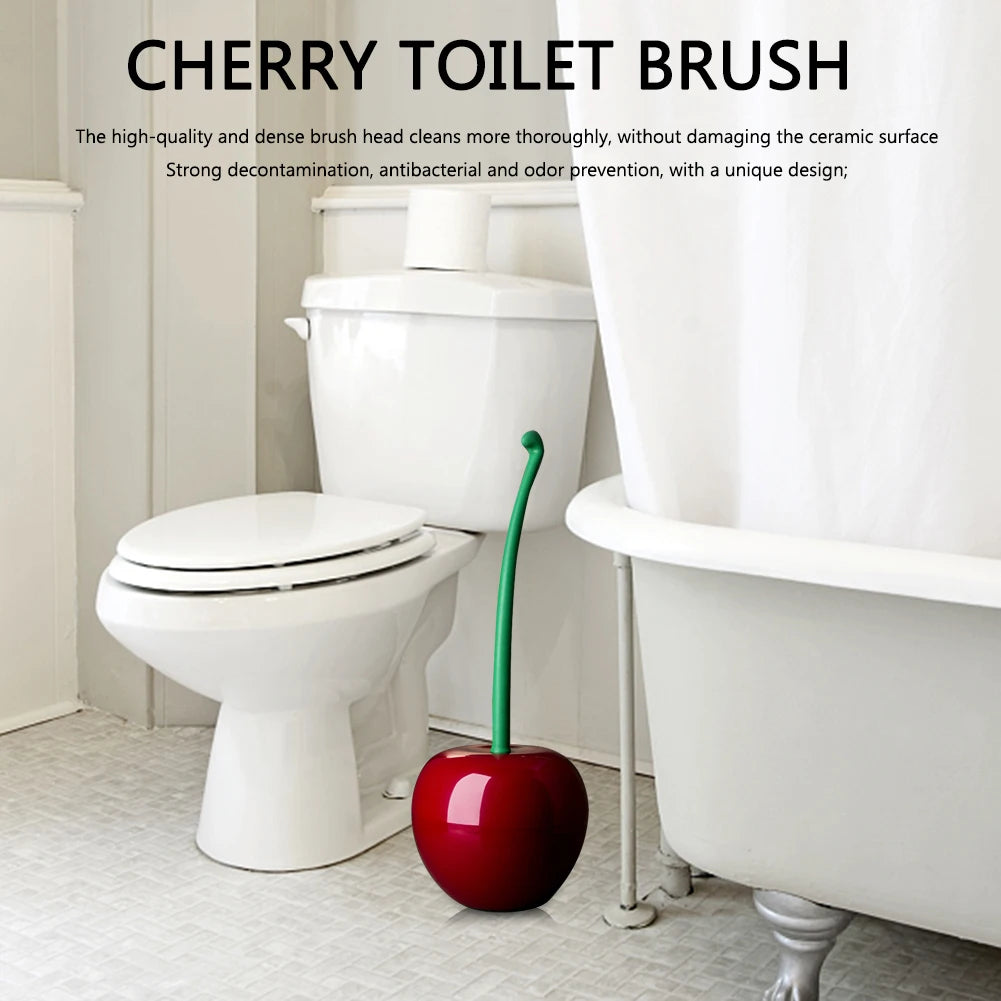 Creative Cherry Shape Toilet Brush Set Long Handle Replaceable Nylon Soft Bristle Brush for Bathroom Corner Toilet Cleaning Tool